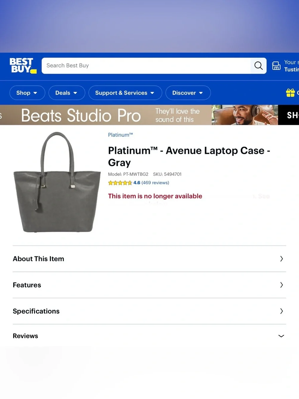 Platinum Avenue gray faux leather 15” laptop tote bag